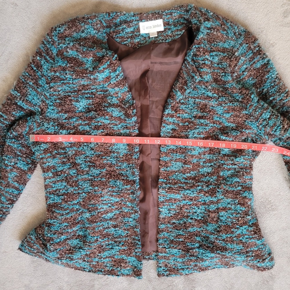 Vintage Y2K tie front sweater blazer brown & blue mottled textured knit fabric - Picture 14 of 16